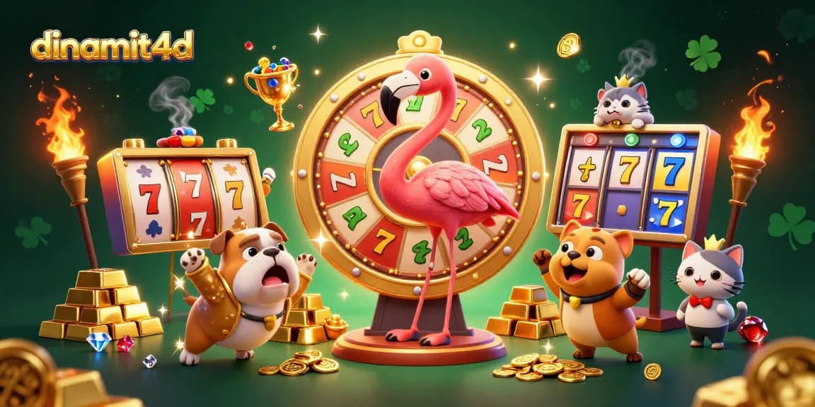 Spin the giant prize wheel with dinamit4d in this thrilling casino illustration showcasing excitement and wealth.