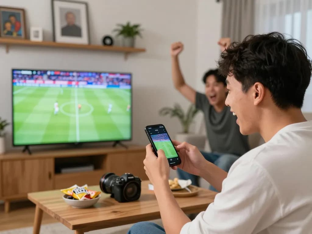 Nohu sports betting excitement as a player engages with live matches and smartphone in hand.