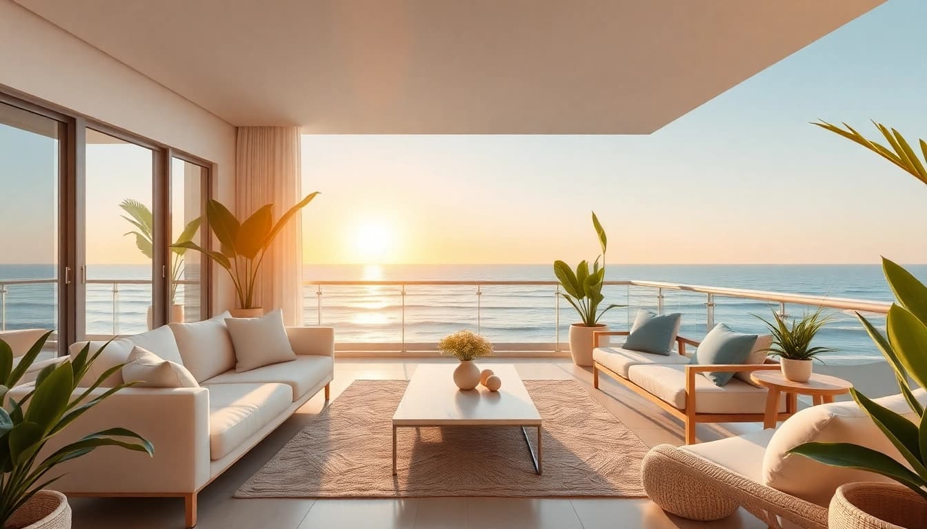 Modern Alanya apartments for rent featuring bright interior and ocean views.