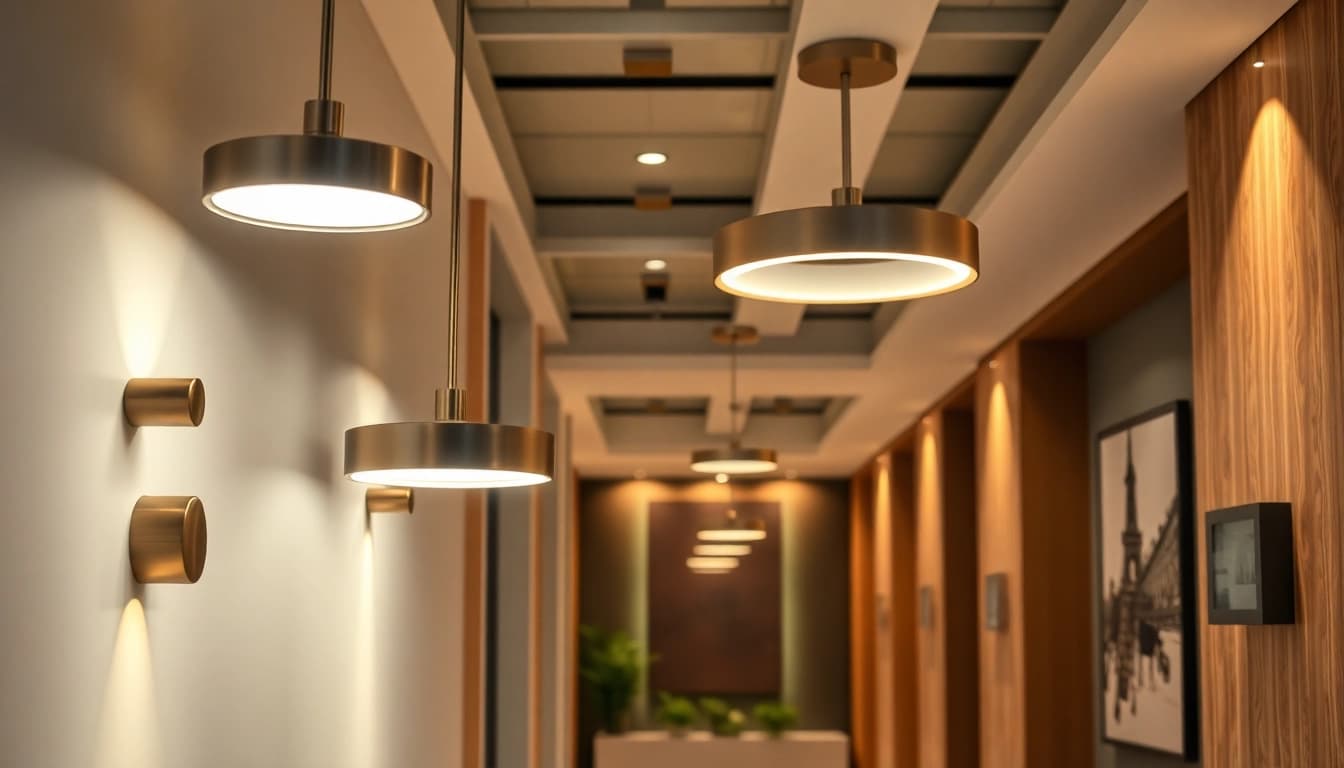 Hallway lighting fixtures showcase modern designs that enhance the elegance of a home interior.