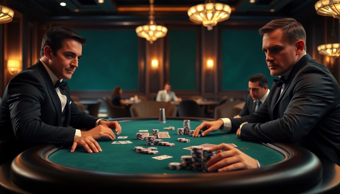 Bermain ibet44 di meja kasino dengan chip dan kartu yang menarik perhatian.