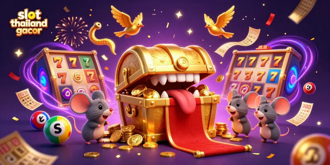 Engage in the excitement of slot thailand gacor with vibrant slot reels and bouncing lottery balls, embodying thrilling gambling action.