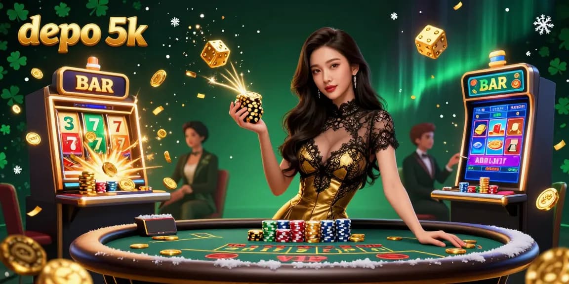 Play thrilling casino games with depo 5k in an enchanting VIP baccarat atmosphere surrounded by dynamic slot elements.