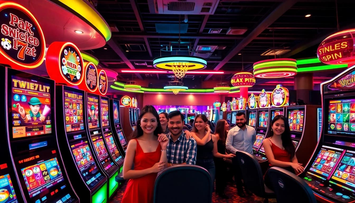 Slot777 machines engaging players in a lively casino atmosphere.