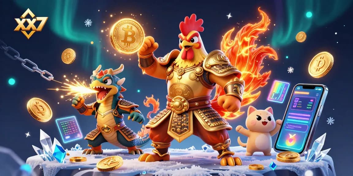 Experience the thrill of xx7 as a cartoon fighting rooster takes center stage in an epic casino scene.