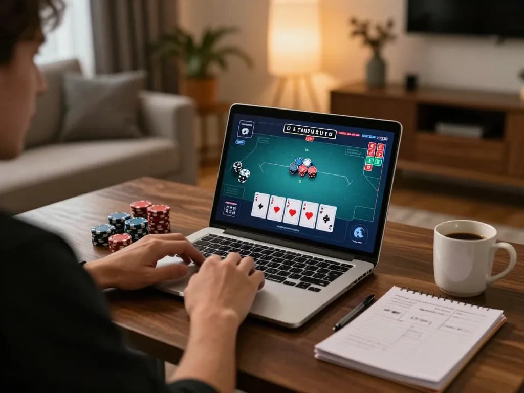 SC88 players engaging in online poker strategy at home with warm lighting
