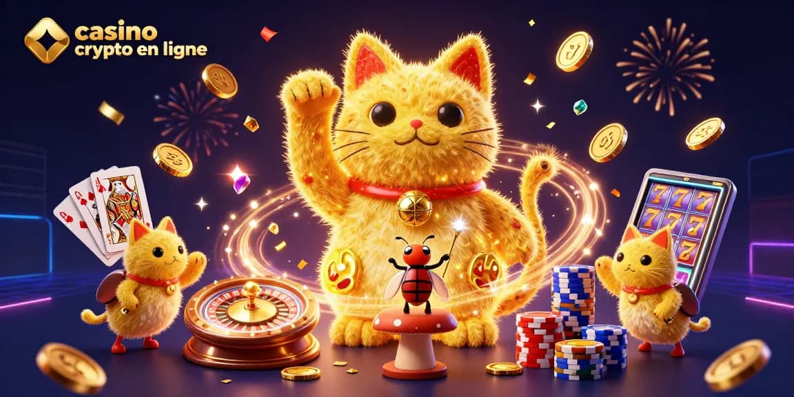 Plongez dans le monde captivant du casino crypto en ligne avec des lumières étincelantes et des symboles chanceux.