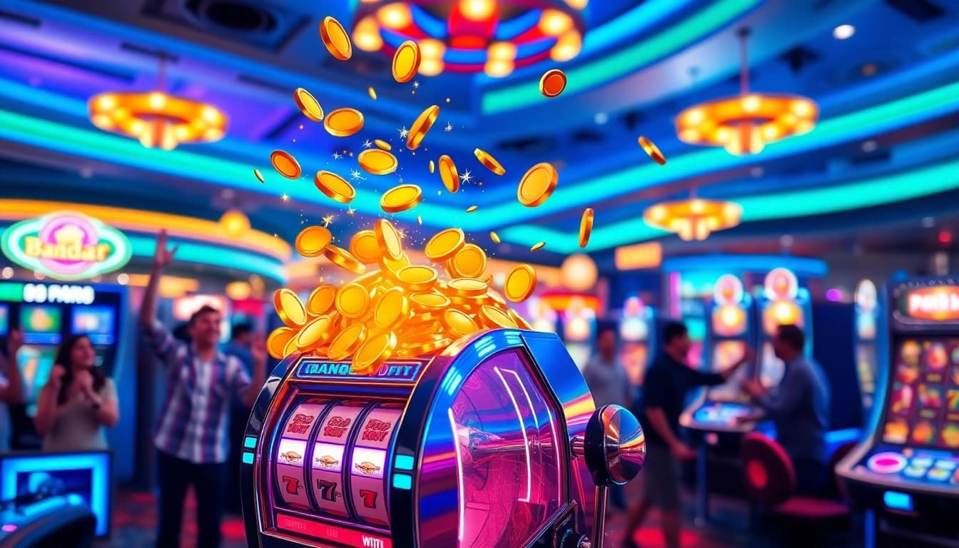 Taruhan di bandar slot yang menampilkan kegembiraan dan lampu berkilauan di kasino.