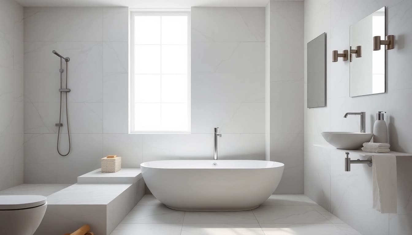Piatto doccia elegante posizionato in un moderno ambiente bagno sereno.