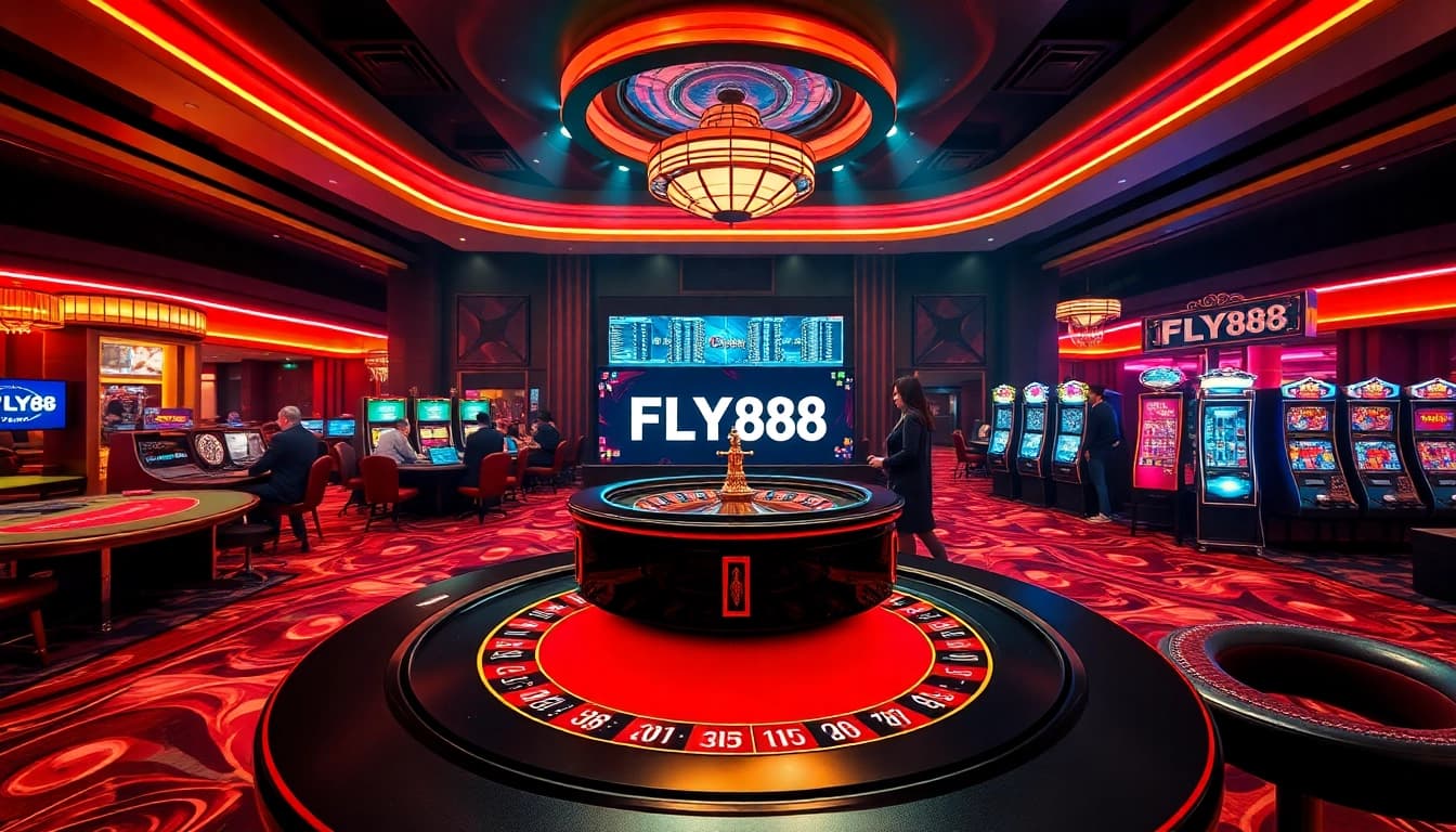 Engage in thrilling casino action with FLY88 đăng nhập, vibrant roulette table, and excited players.