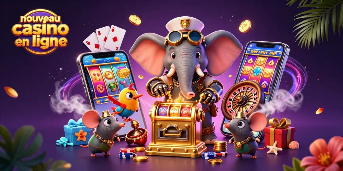 Image illustrant un nouveau casino en ligne avec un éléphant steampunk jouant à une machine à sous dorée.