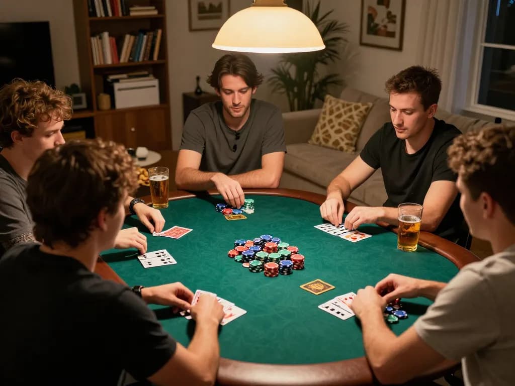 G28 players engaging in strategic poker showdown during home game night
