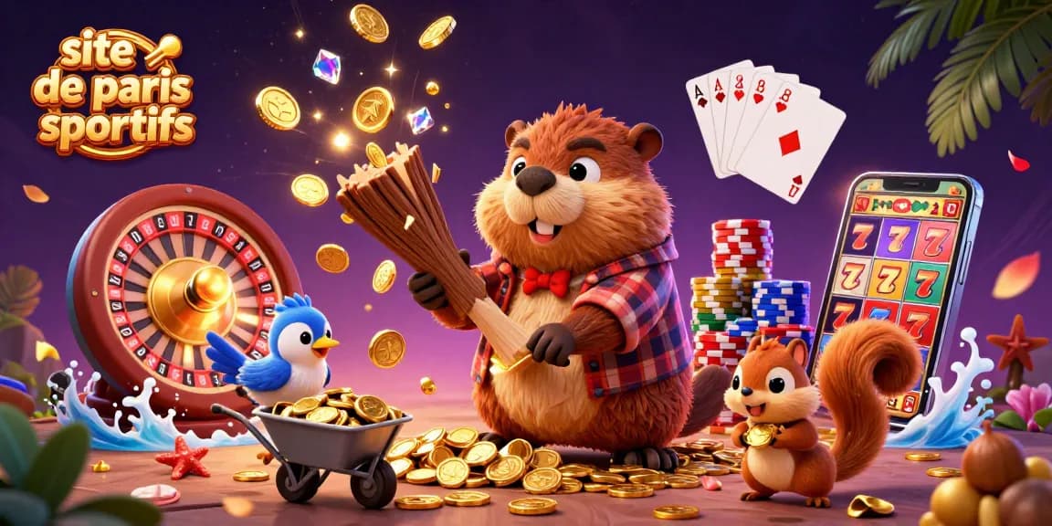 Le site de paris sportifs célèbre l'excitation des gains avec des personnages animés jouant dans un monde riche en or.