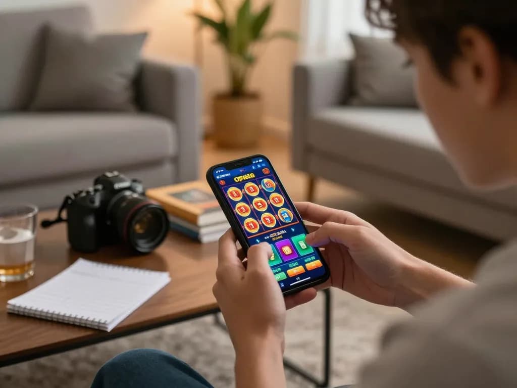 Experience thrilling gameplay on open88 casino app in cozy home setting.