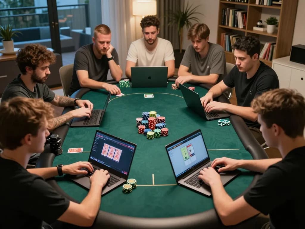 Players strategizing their moves in an online poker game at AE888