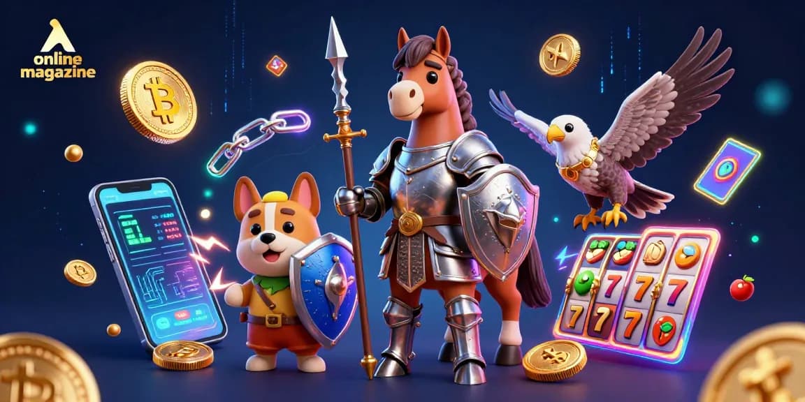 Experience thrilling action in this online magazine illustration with a knight and interactive gaming elements.