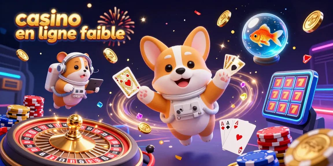 Jouez sur un casino en ligne fiable avec un corgi astronaute dans un casino futuriste avec des pièces d'or flottantes.