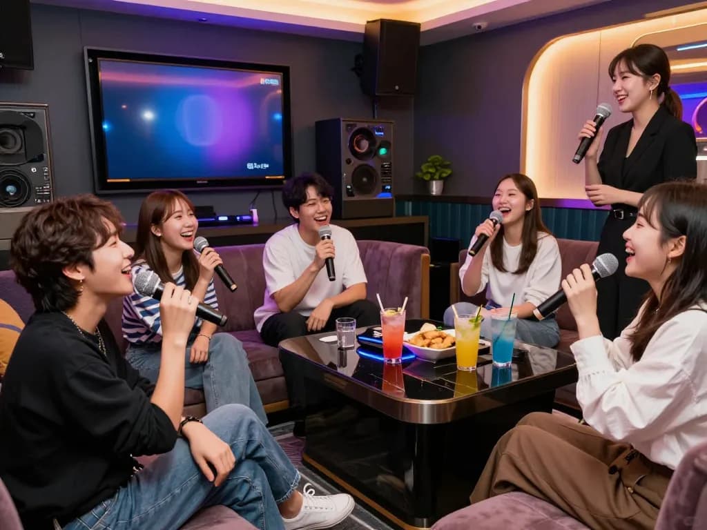 인천쓰리노에서 활기찬 분위기와 환영하는 호스티스와 함께 즐거운 노래방 밤을 보내고 있습니다.