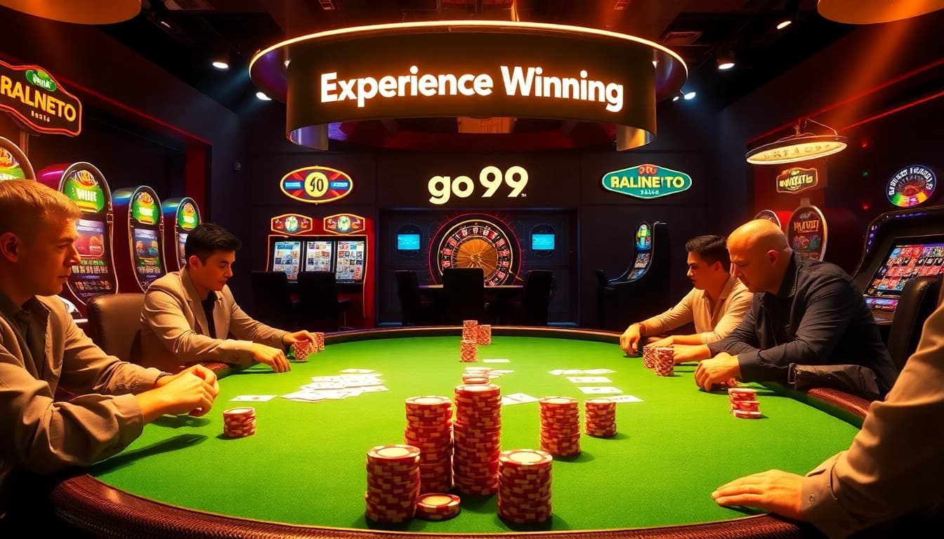 Engaged players at a luxurious poker table embracing the thrill of go99 online gambling.