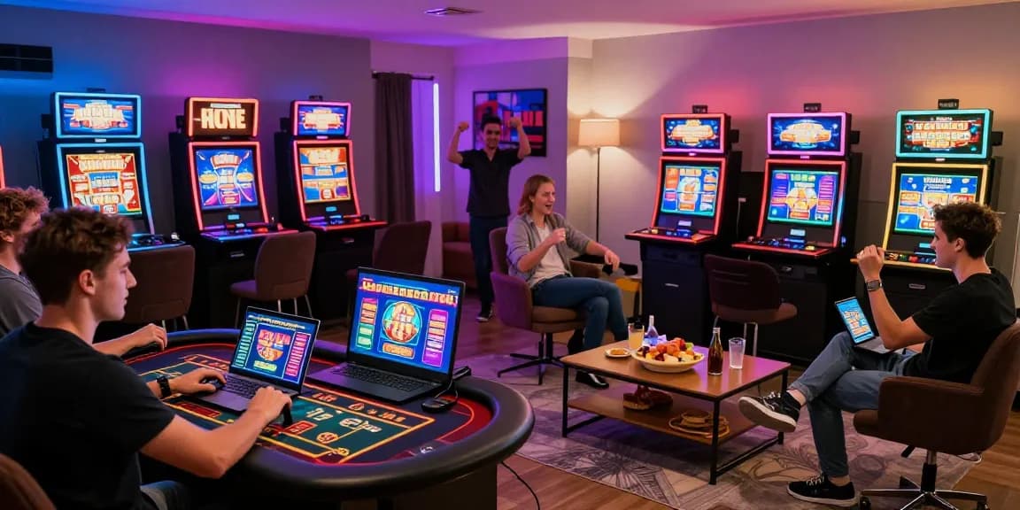 Exciting scene of players enjoying credit card casinos UK from home with vibrant gaming atmosphere.