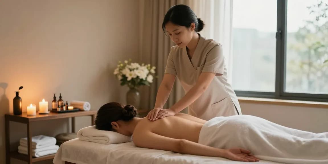 Swedish massage therapy session with calming ambiance in a serene room.