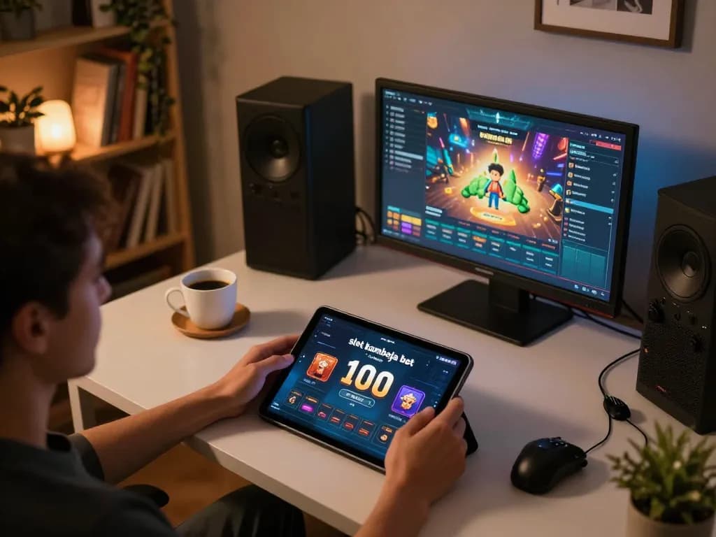 Engaging gameplay of slot kamboja bet 100 displayed on a tablet in a stylish home setup.