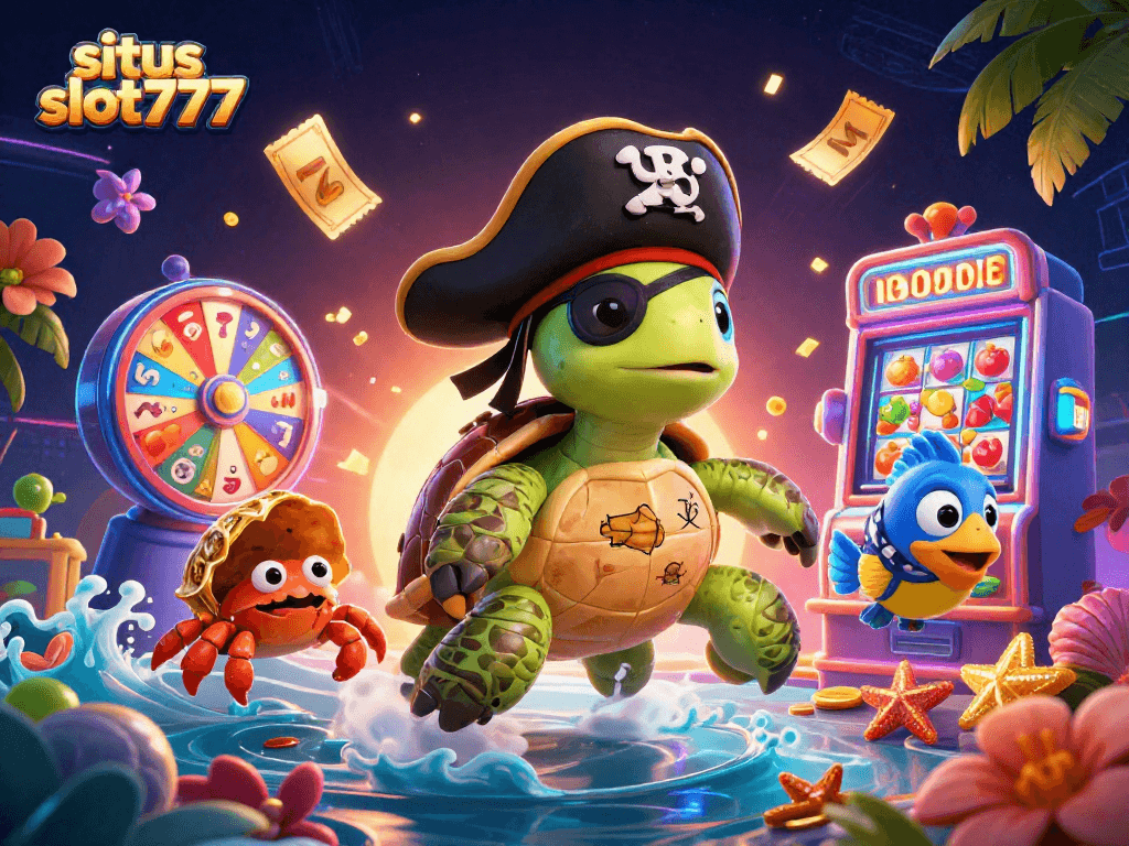 Spark excitement with situs slot777 illustrated by vibrant slot reels and colorful characters amidst a treasure scene.