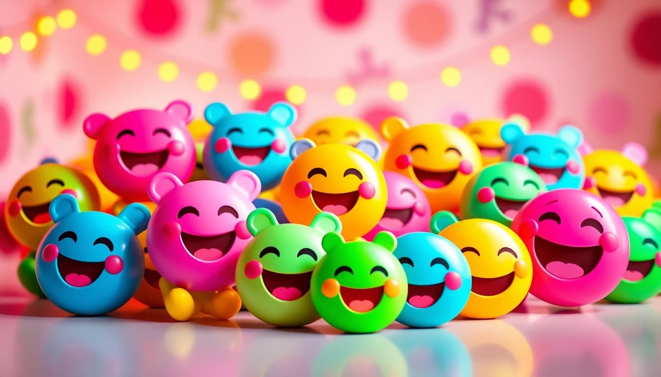 Tiktok emojis displayed colorfully against a playful background in vibrant digital artwork.
