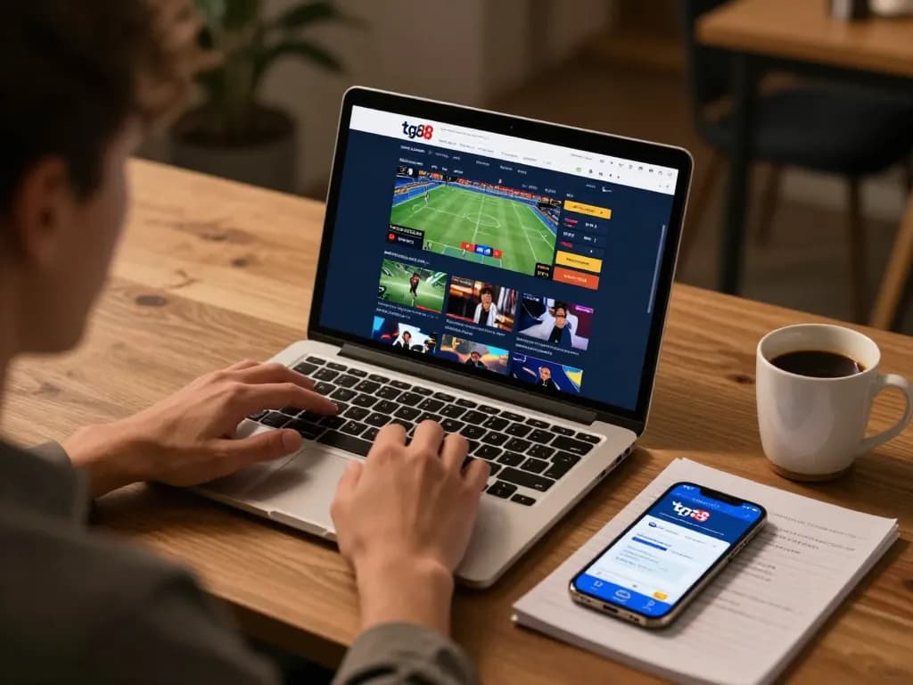 Engaging in live sports betting on tg88 with laptop displaying real-time odds and mobile app support.