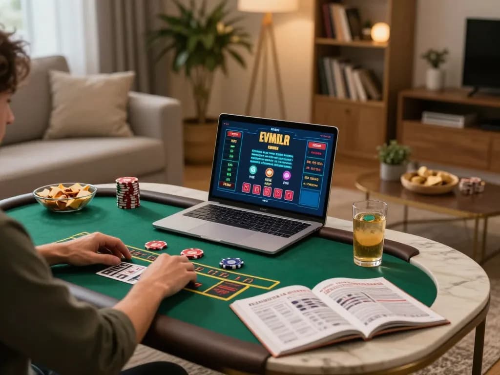 Player enjoying online gambling with g28-t1 on a laptop, focused on live dealer blackjack in a cozy home