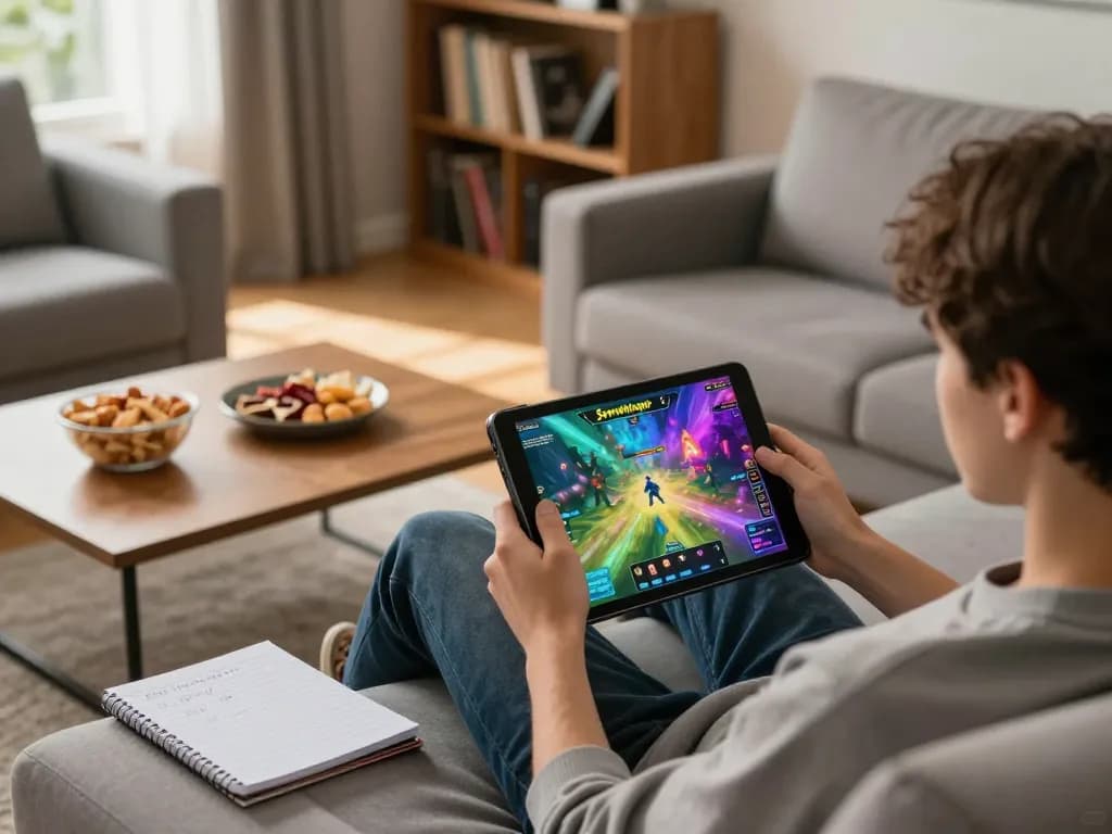 Engaging online gaming session with sunwinapk on tablet, showcasing home entertainment atmosphere.