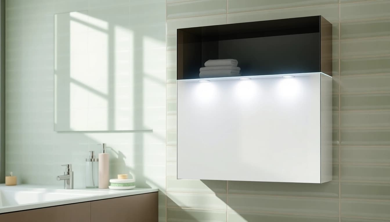 Verschönern Sie Ihr Bad mit dem sonni Spiegelschrank, der stilvolle LED-Beleuchtung bietet.