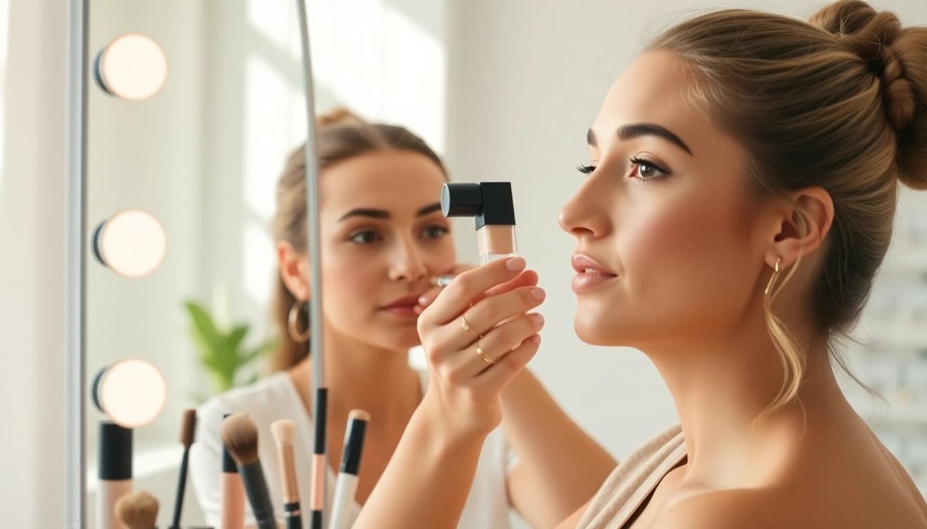 Achieve flawless skin with Glow Blend foundation during a professional application session.