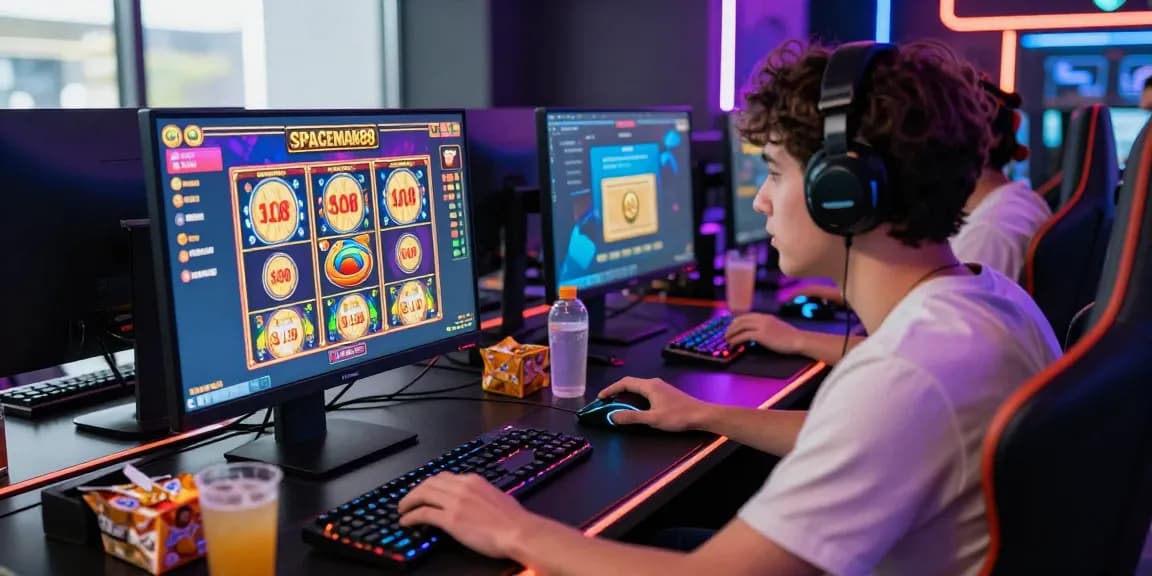 Intense gaming session at Spaceman88 online casino with immersive graphics and vibrant atmosphere.