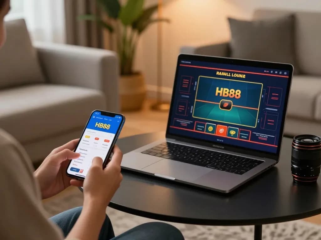 Play exciting games on the HB88 app from a cozy home setup with a smartphone and laptop.