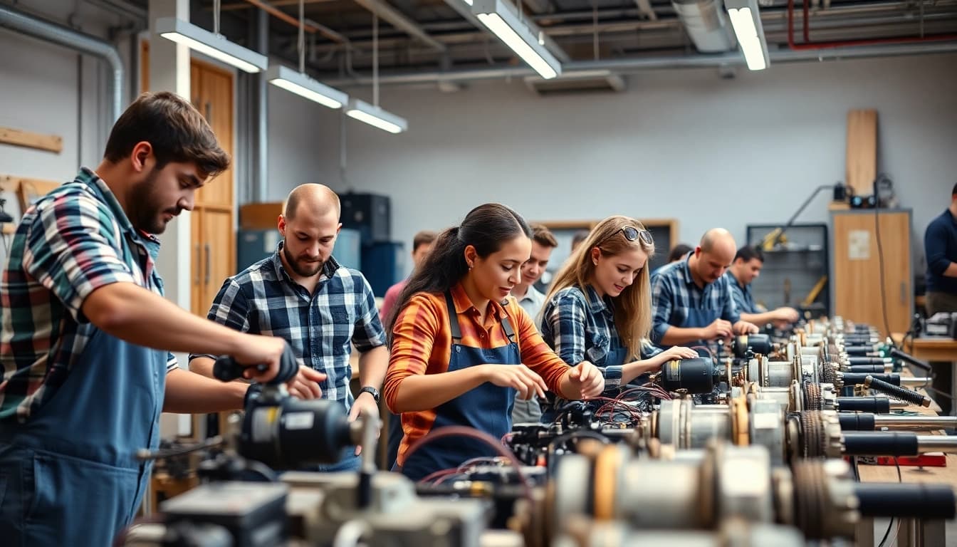 Students training at a Trade School Knoxville TN showcasing hands-on learning in a vibrant environment.