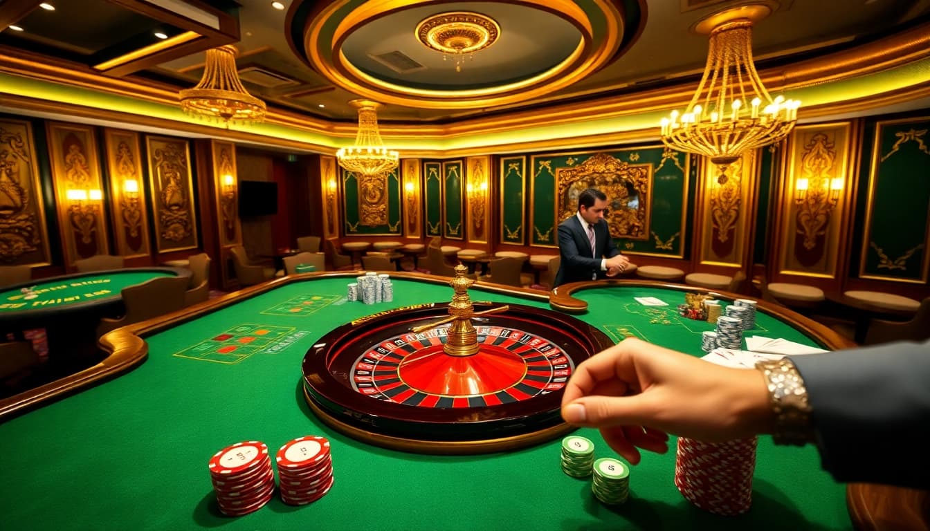 Experience the excitement of gambling at loto188.gb.net with a vibrant casino scene featuring roulette and poker chips.