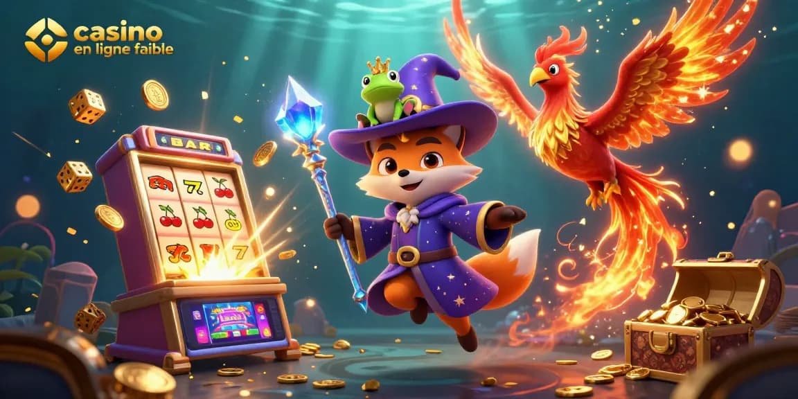 Explorez le casino en ligne fiable avec une scène captivante de jeux et magie.