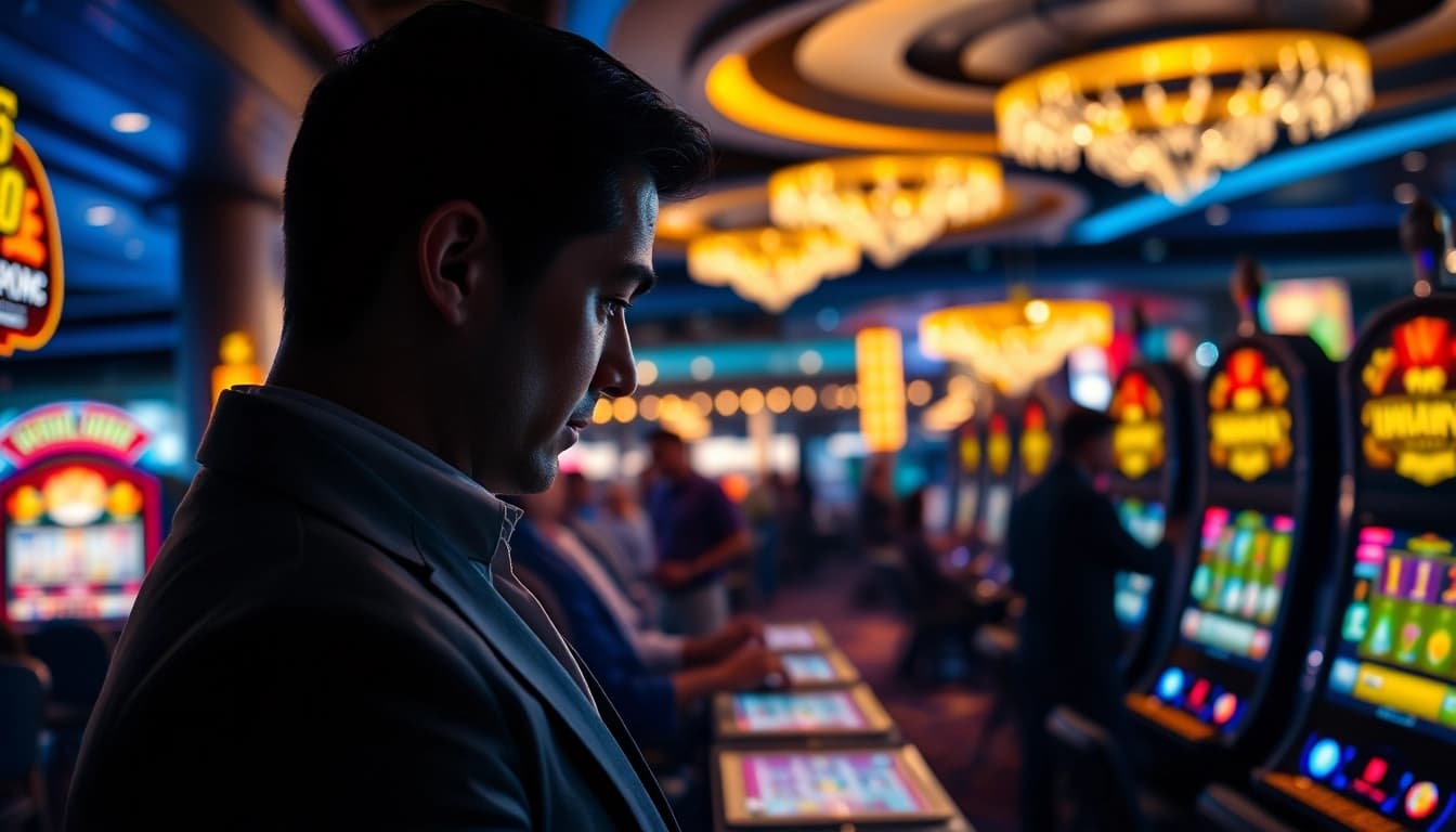 Mencoba slot deposit 1000 di kasino mewah dengan mesin slot yang mencolok dan pemain bersemangat.