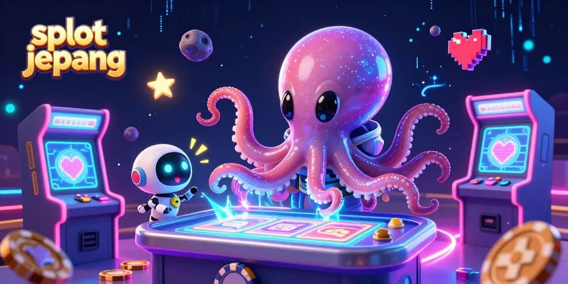 Spin and win at slot jepang with a thrilling 3D illustration of an alien octopus and robot at a holographic game table.