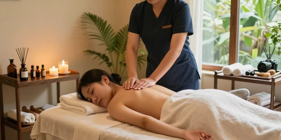 Relaxing 스웨디시 massage session in a tranquil spa environment with soothing light.