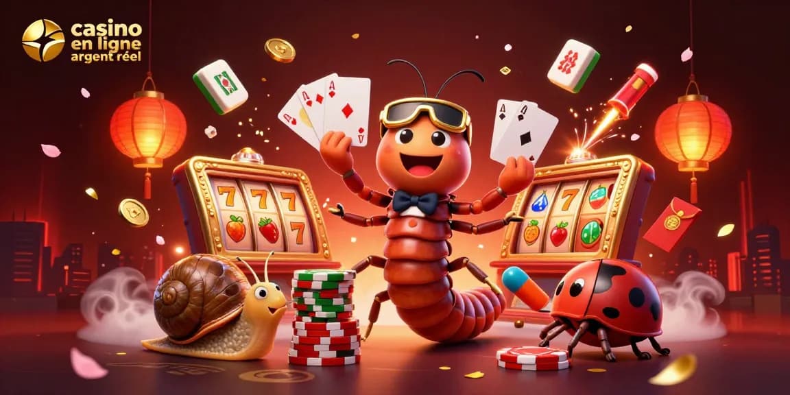 Jouer au casino en ligne argent réel avec des personnages 3D captivants autour de machines à sous.