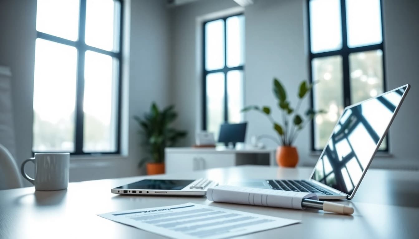 Engaging office view showcasing an extended warranty provider workspace with warranty documents.