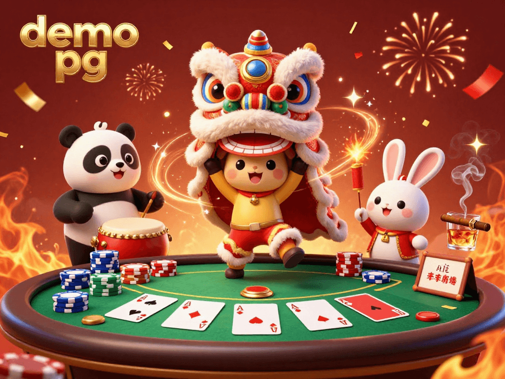 Experience the thrilling vibe of demo pg at a festive gaming table with vibrant characters in this 3D illustration.