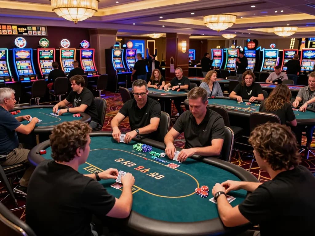 Players enjoy exciting poker games at CM88-yu casino with vibrant ambiance and luxury decor.