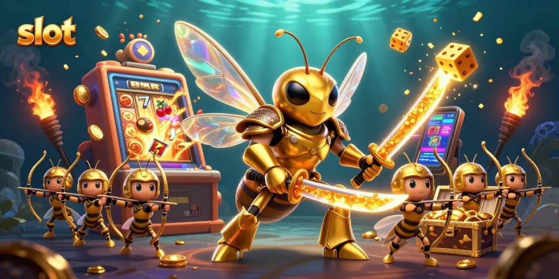 Engage in slot gaming excitement with a stunning 3D illustration featuring dynamic casino elements.