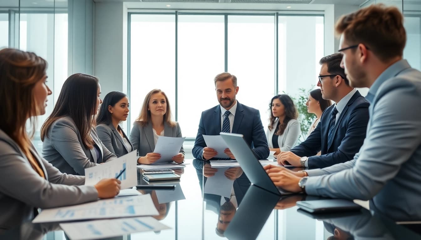 Audit Services in Dubai showcased in a modern office with professionals discussing financial reports.