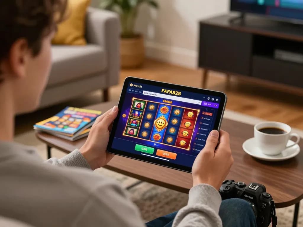 Player engaging with the FAFA828 online casino app while relaxing at home.
