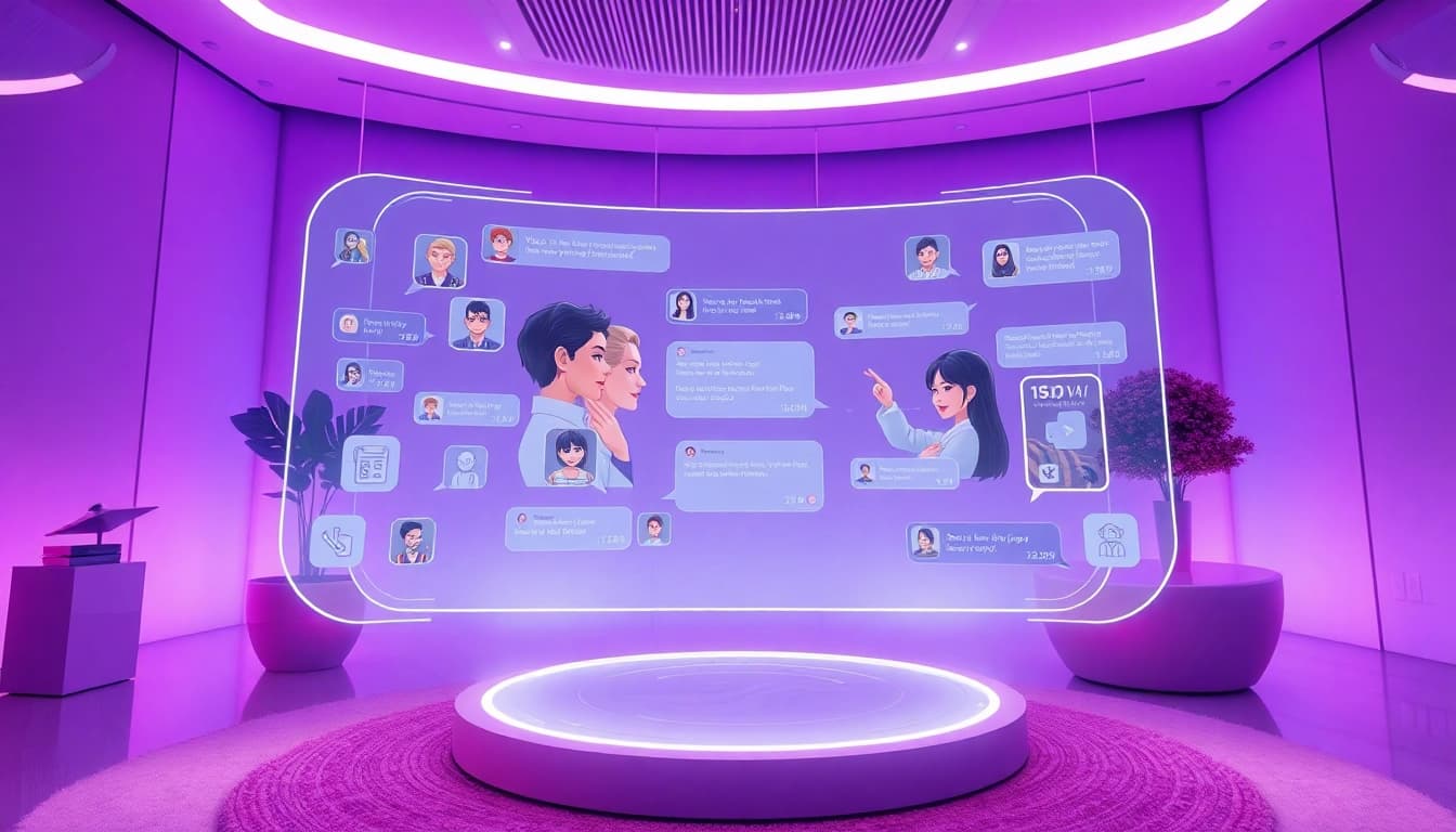 Futuristic NSFW AI chatbot interface showcasing engaging interactions in a modern virtual room.