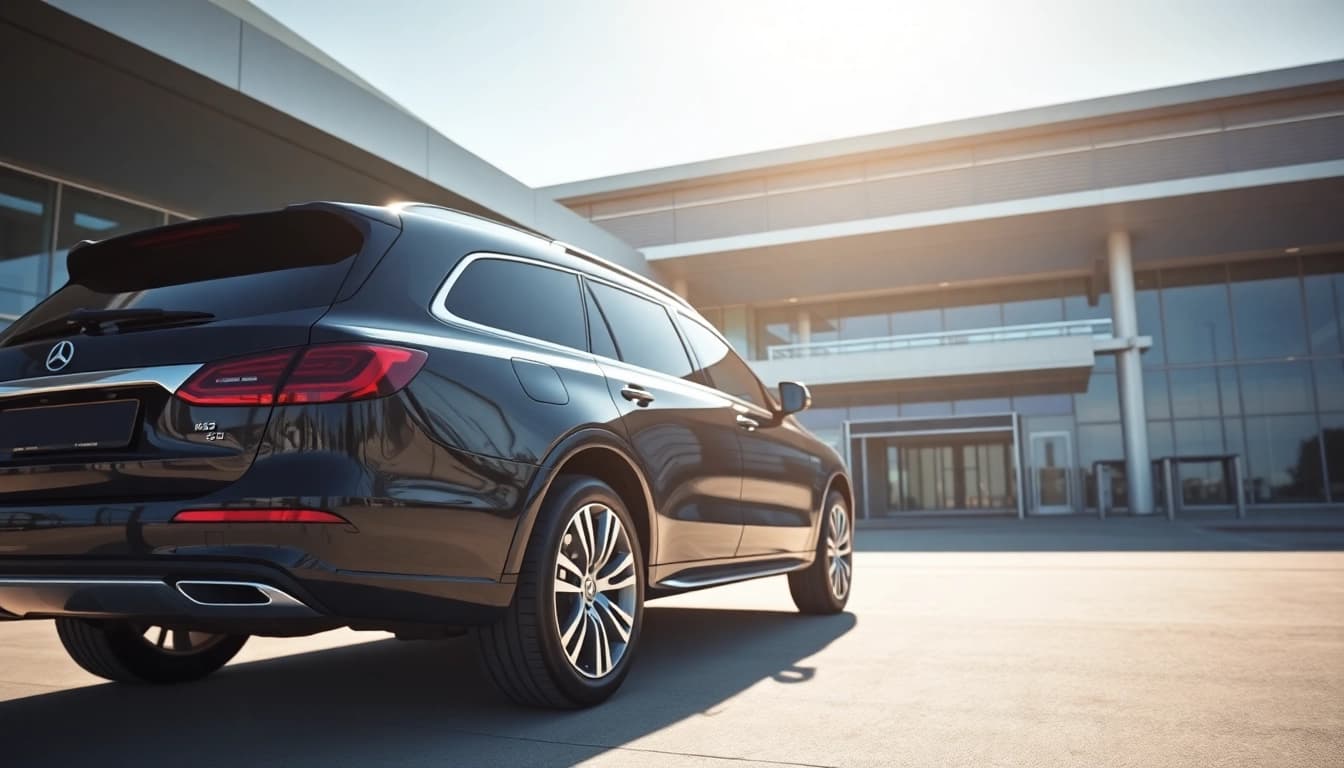 Experience Private Airport Transfers with a luxury SUV at a modern terminal.
